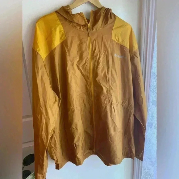 Columbia Mens Windbreaker XL Gold Yellow Hood Flashback Water Resistant Outdoor - Picture 6 of 13